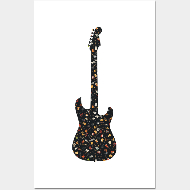 Guitar Silhouette Filled with Guitars on Black Wall Art by gkillerb